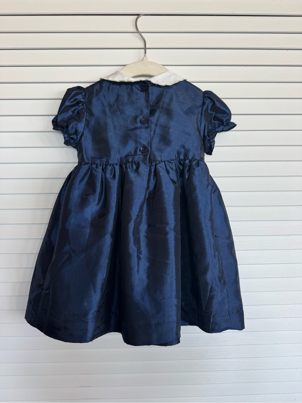 Rachel Riley Navy Blue Taffeta Smocked Dress Size 6-12 Months - Like New - Picture 5 of 7